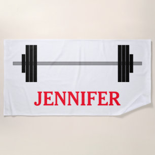 Toalha De Praia Barbell do halterofilismo + Nome personalizado