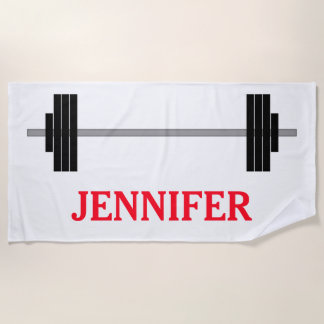 Toalha De Praia Barbell do halterofilismo + Nome personalizado