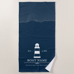 Toalha De Praia Barco de Farol Personalizado Azul Náutico