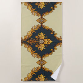 Toalha De Praia "Barockes Ornament-Muster in Gold und Schwarz"