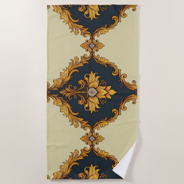 Toalha De Praia "Barockes Ornament-Muster in Gold und Schwarz" (Frente)