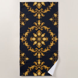 Toalha De Praia "Barockes Ornament-Muster in Gold und Schwarz"