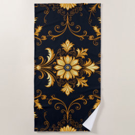 Toalha De Praia "Barockes Ornament-Muster in Gold und Schwarz" Dec