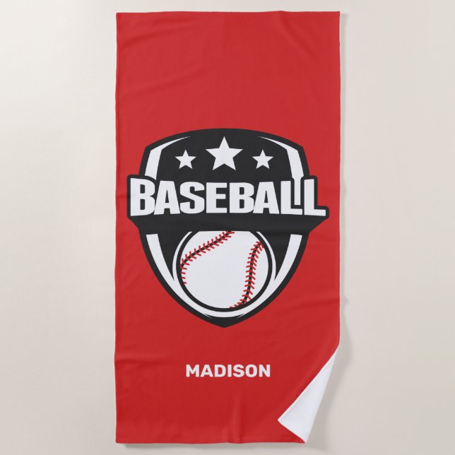 Toalha De Praia Baseball de cores e nome personalizado (Frente)