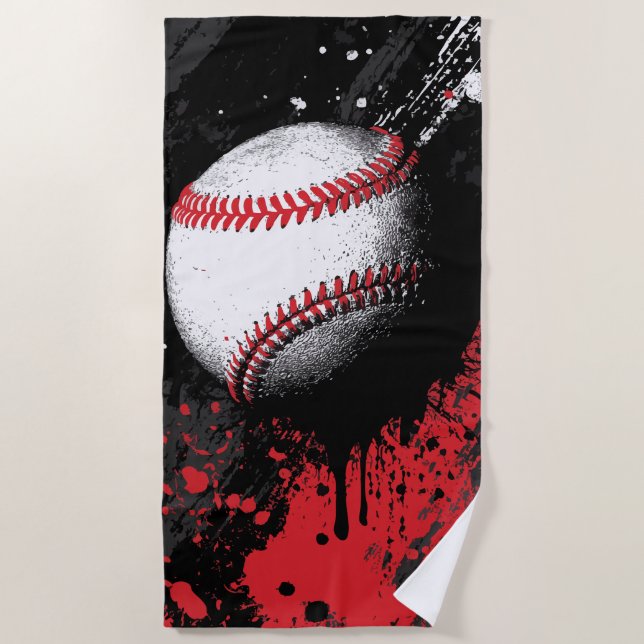Toalha De Praia Baseball Impact Art – Bold Red Splash Design (Frente)