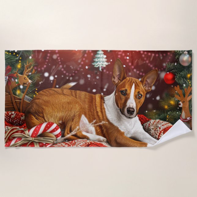Toalha De Praia Basenji Dog Christmas Festivo (Frente)