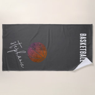 Toalha De Praia Basquete Personalizado Preto e Branco