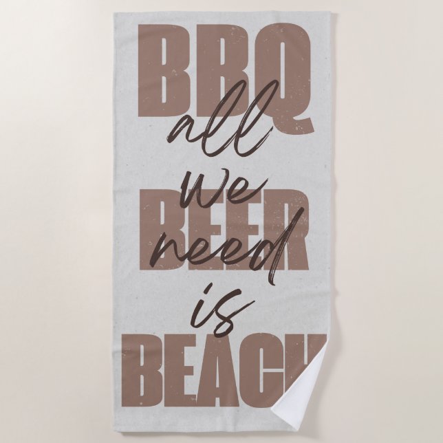 Toalha De Praia BBQ Beer Beach, All we need, brown (Frente)