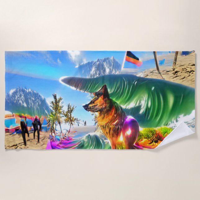 Toalha De Praia Beach Home German shepherd Dog (Frente)