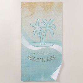 Toalha De Praia Beach House Palm Trees Aqua ID623