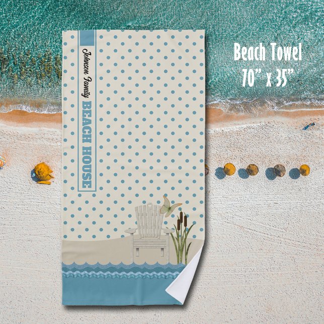 Toalha De Praia Beach House Scene Lake House (Personalized beach towel for your beach house, cottage, or pool.)
