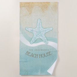 Toalha De Praia Beach House - Starfish Aqua Blue ID623
