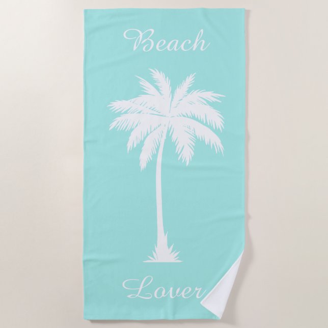 Toalha De Praia Beach Lover Palm Tree Blue White Beach Towel (Frente)
