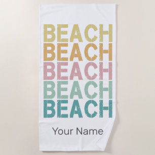 Toalha De Praia Beach Retro Lettering Vintage Holiday Summer