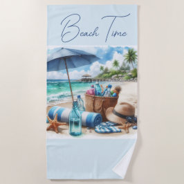 Toalha De Praia Beach Time Blue Beach Towel
