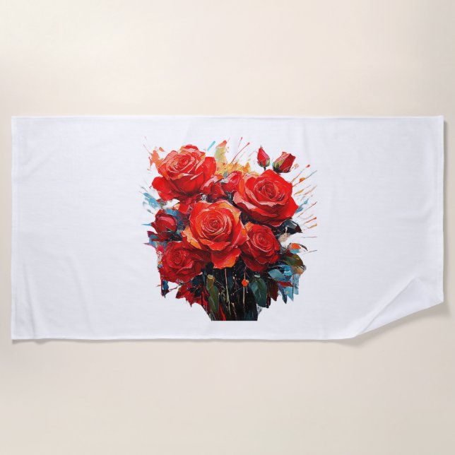 Toalha De Praia Beach Towel - A Trabalho de arte de Rosa vermelha (Frente)