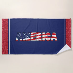 Toalha De Praia Beach Towel America Glitter Red,White,Blue
