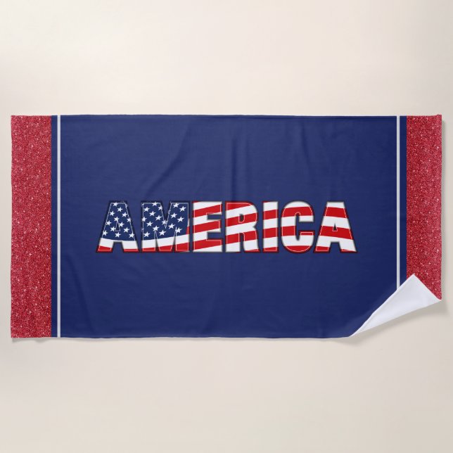 Toalha De Praia Beach Towel America Glitter Red,White,Blue (Frente)