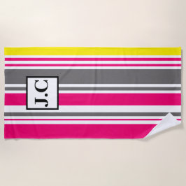 Toalha De Praia Beach Towel - Beach Hut Stripes Hot Pink