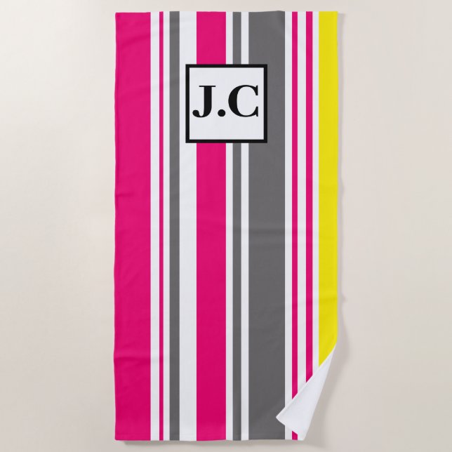 Toalha De Praia Beach Towel - Beach Hut Stripes Hot Pink (Frente)