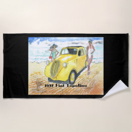 Toalha De Praia Beach Towel de 1937 Fiat Topolino (no campo negro)