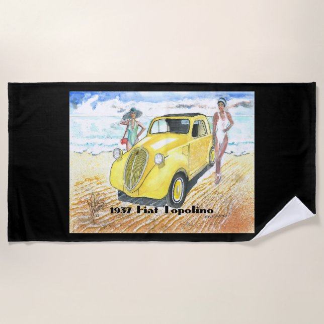 Toalha De Praia Beach Towel de 1937 Fiat Topolino (no campo negro) (Frente)