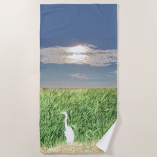 Toalha De Praia Beach Towel - Egret em Marshland
