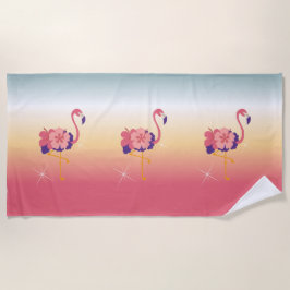 Toalha De Praia Beach Towel Flamingo Sunset, Adicionar Nome
