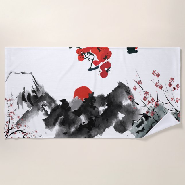 Toalha De Praia Beach Towel, paisagem japonesa (Frente)