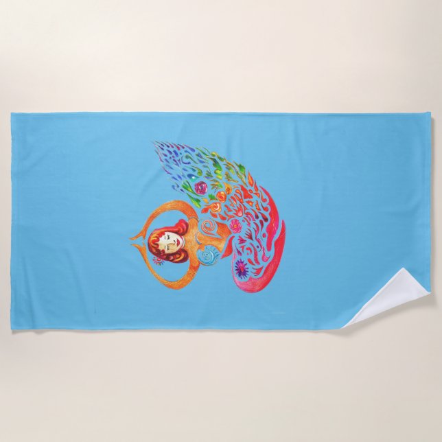 Toalha De Praia Beach Towel Yoga Meditation Rainbow Woman Silouete (Frente)