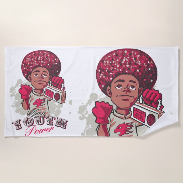 Toalha De Praia Beach Towel – YOUTH Power Afro & Boombox Urban  (Frente)