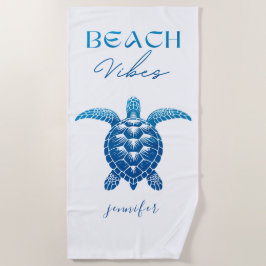 Toalha De Praia Beach Vibes Blue Watercolor Sea Turtle