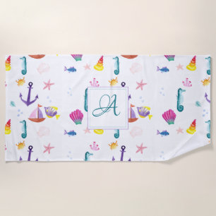 Toalha De Praia Beachhut Kids Monogramas Salão de Banheiro Oceano