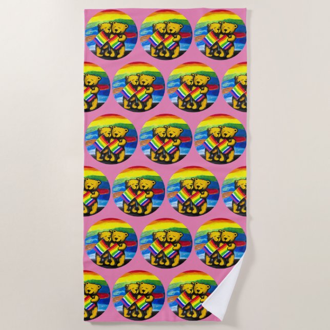 Toalha De Praia Bears Love Casal LGBT Sinalizador do arco-íris (Frente)