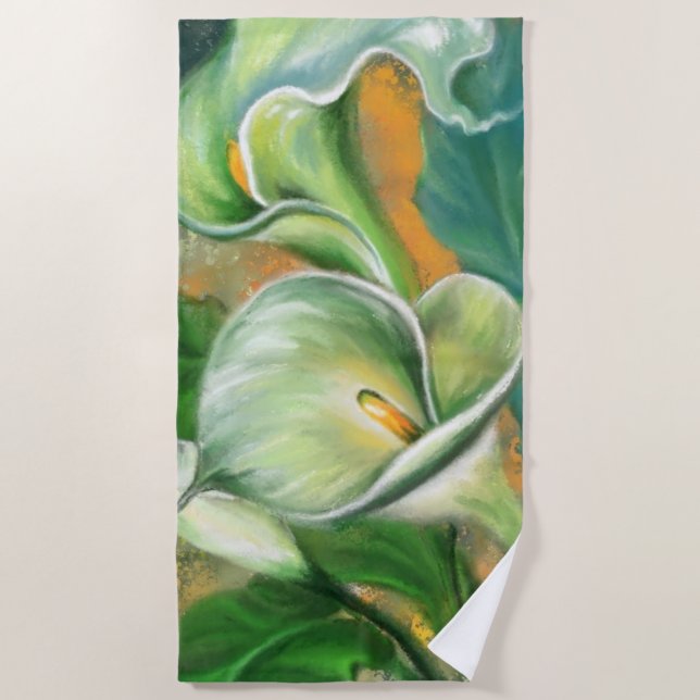 Toalha De Praia Beautiful Calla Lily Flower Beach Towel - Painting (Frente)