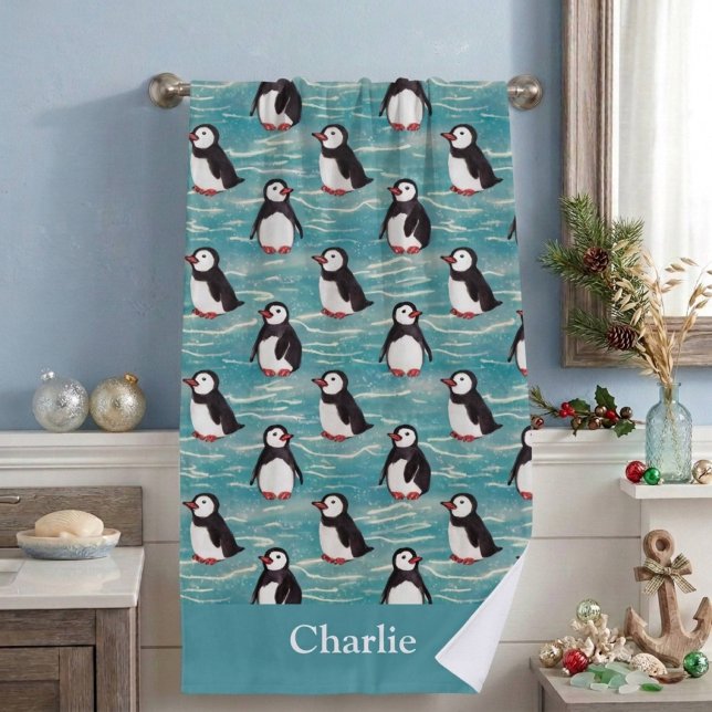 Toalha De Praia Bebê Pinguim Crianças Costeiras (Criador carregado)