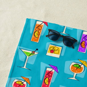 Toalha De Praia Bebidas tropicais havaianas retros do happy hour -
