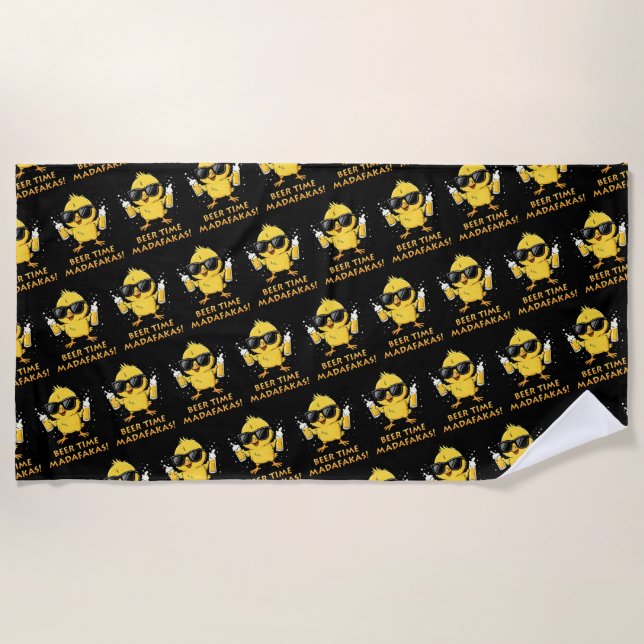 Toalha De Praia Beer Time Madafakas Meme Pato Goose Retro (Frente)