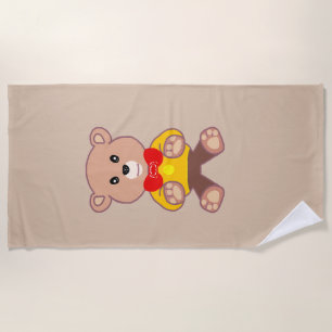 Toalha De Praia Beige Cute Bowtie Urso de Teddy