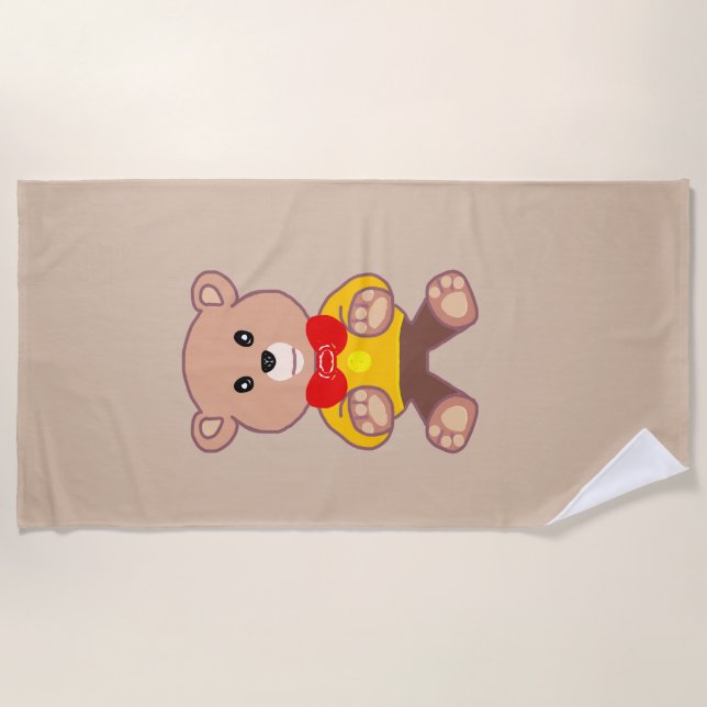 Toalha De Praia Beige Cute Bowtie Urso de Teddy (Frente)