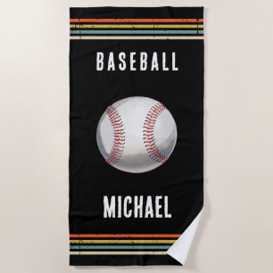 Toalha De Praia Béisbol Personalizado Vintage Moderno Preto