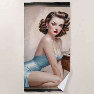 Toalha De Praia Bela Menina Elegante Em Cabelo Azul Satin