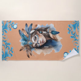 Toalha De Praia Beleza Tribal em Aquarela: Espírito da Arte Boêmia
