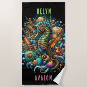 Toalha De Praia BELÍSSIMO CAVALO-MARINHO STEAMPUNK CAPRICHOSO em P