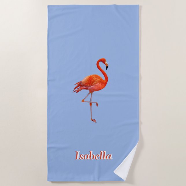 Toalha De Praia Belo flamingo em azul claro personalizado (Frente)