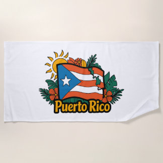 Toalha De Praia Belo Floral Porto Rico Flag Trabalho de arte