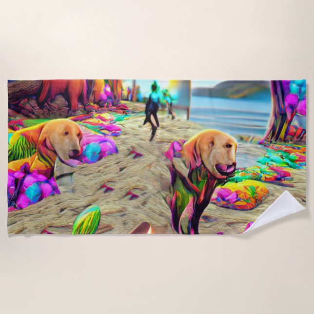 Toalha De Praia Bem-vindo ao Home Beach Family Labrador Retriever  (Frente)