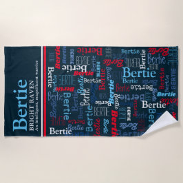 Toalha De Praia  Bertie personalized name meaning red blue white