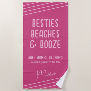 Toalha De Praia Besties Rosa Beaches Booze Girls Trip Personalizad