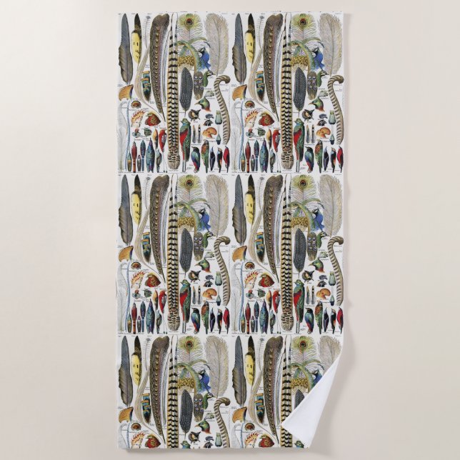 Toalha De Praia Bird Feather Wildlife Antique Feathers Art Nouveau (Frente)